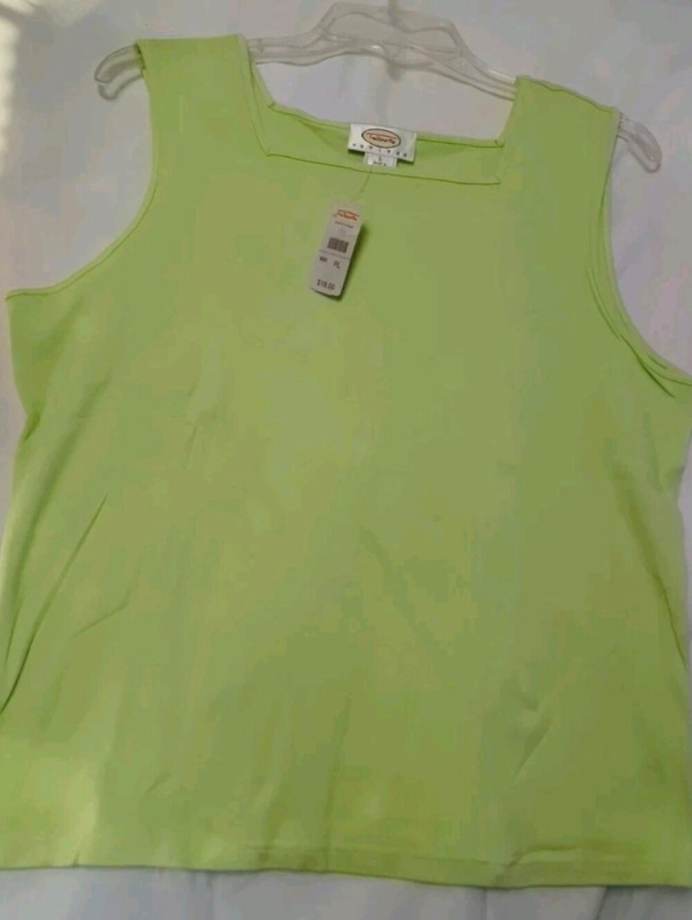 Talbots  L Fresh Green Cotton Blend Sleeveless Sculpted Square Neck Top Tank NWT